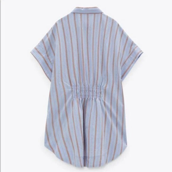 Striped Zara Button Front High Low Short Sleeve Oversized Shirtdress (NWT) - Picture 5 of 6